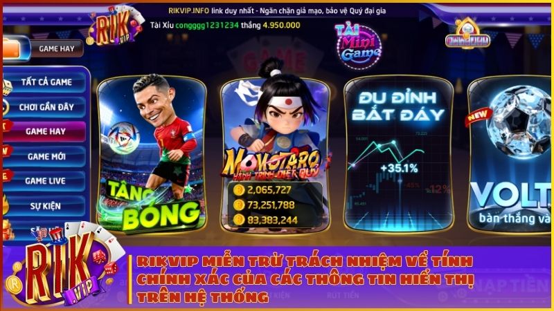 Cổng game RIKVIP miễn trừ trách nhiệm về tính chính xác của mọi thông tin hiển thị