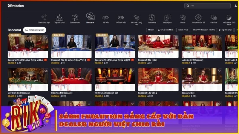 Trải nghiệm sòng bài trực tuyến chuẩn quốc tế cùng nhà phát hành Evolution tại cổng game Rikvip