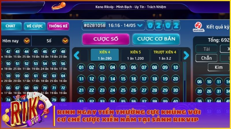Bảng tỷ lệ trả thưởng Keno Vietlott tại RIKVIP hấp dẫn với mức trúng một ăn một nghìn hai